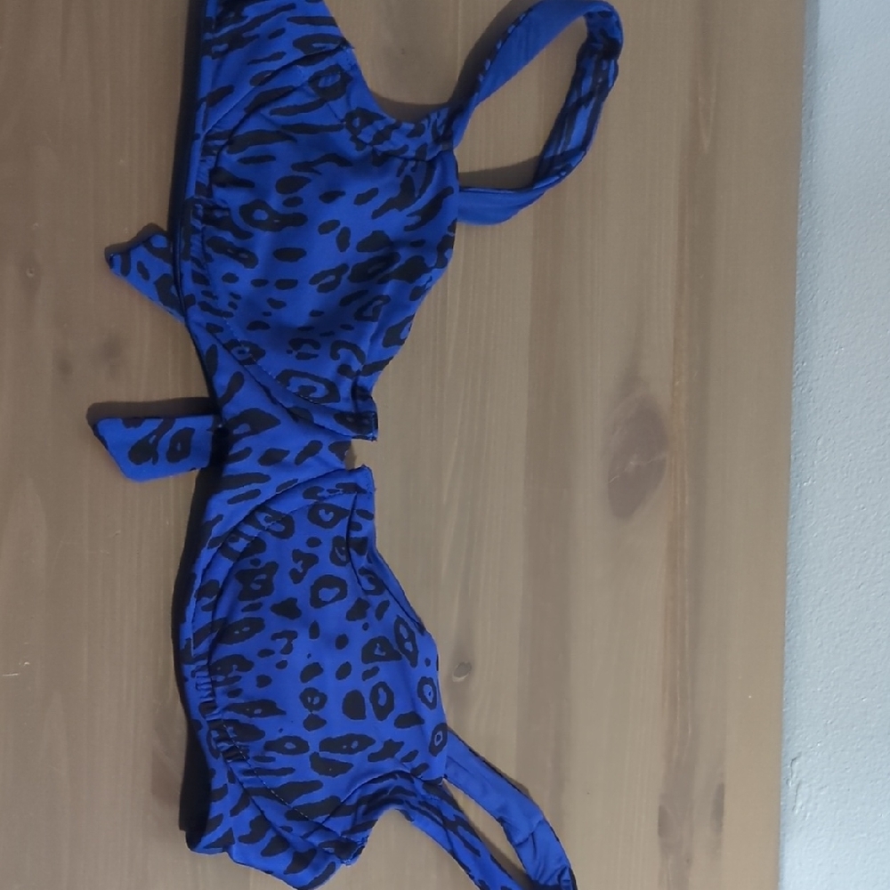 Blue Leopard Print Bikini Top